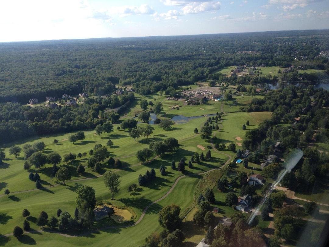 Flying above our course in a helicopter last week