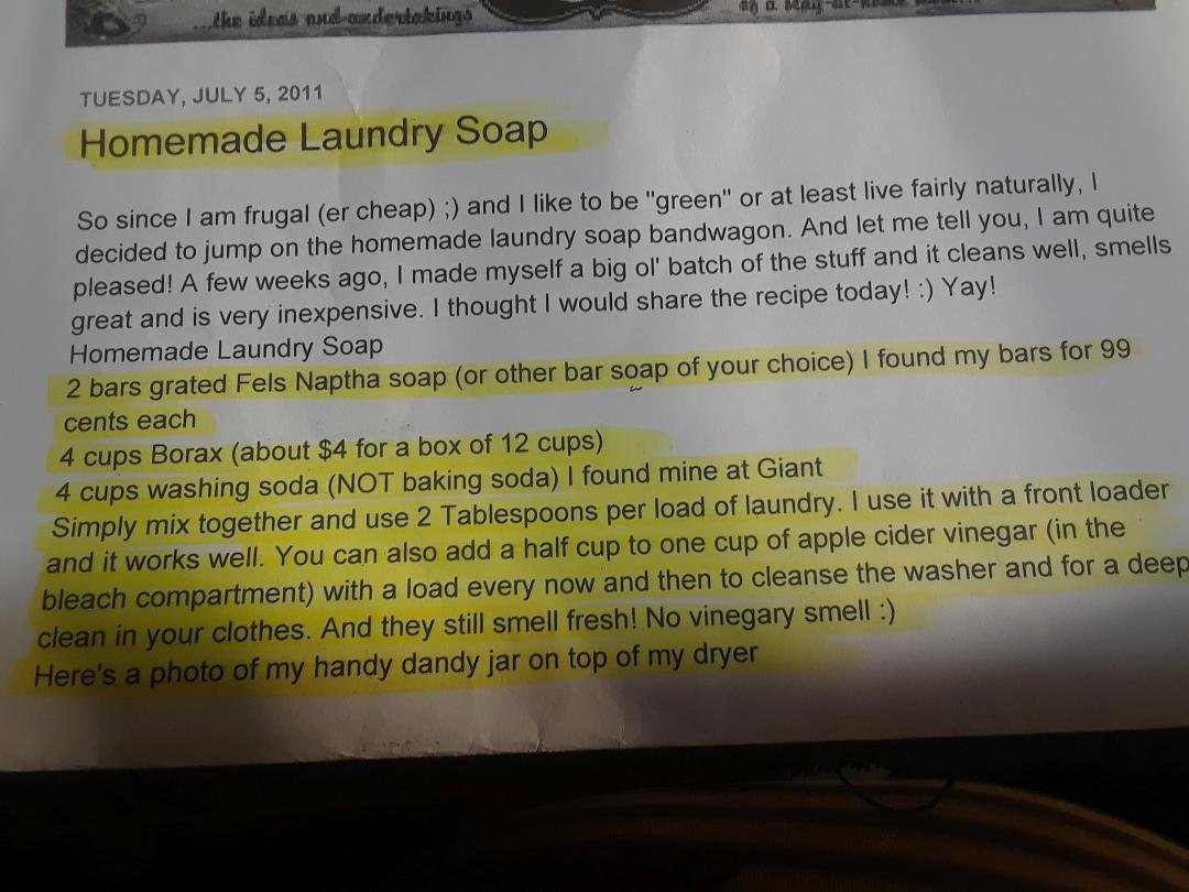 I have made my own laundry soap since 2009. I made some about 2 years ago and just had to remake it. It only takes 2 tablespoons per load last quite a while. Cost less than 20 bucks to make it