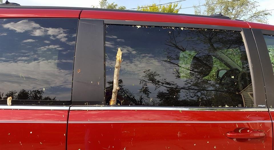 There is a stick stuck in the window seal.