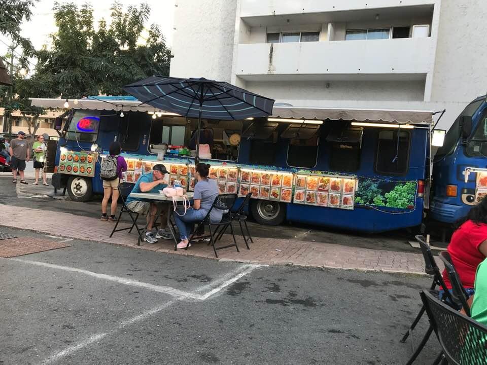 Dinner at food truck across the street from our condo in Honolulu