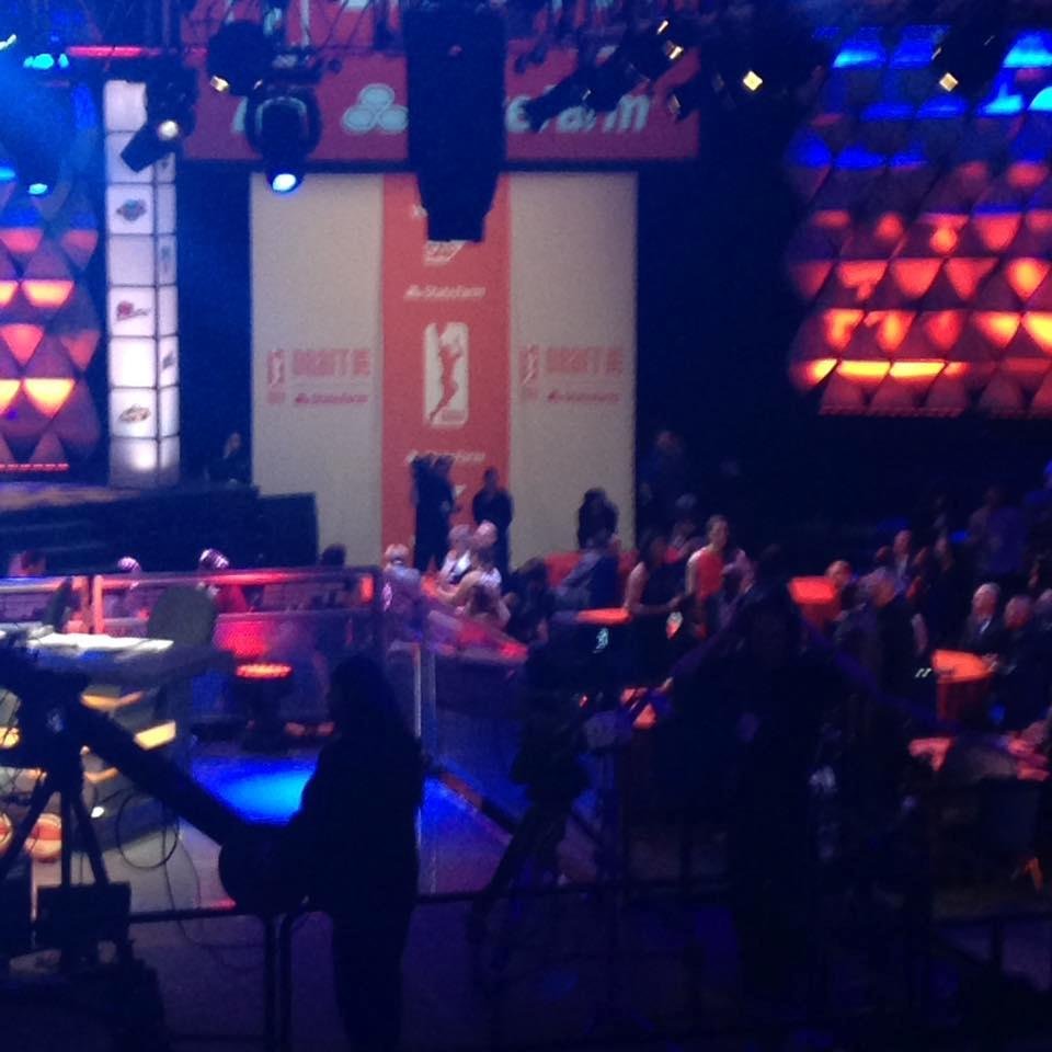 At the WNBA draft with Jacqui Murphy. Waiting for our UCONN seniors to find out what teams they will be drafted to.