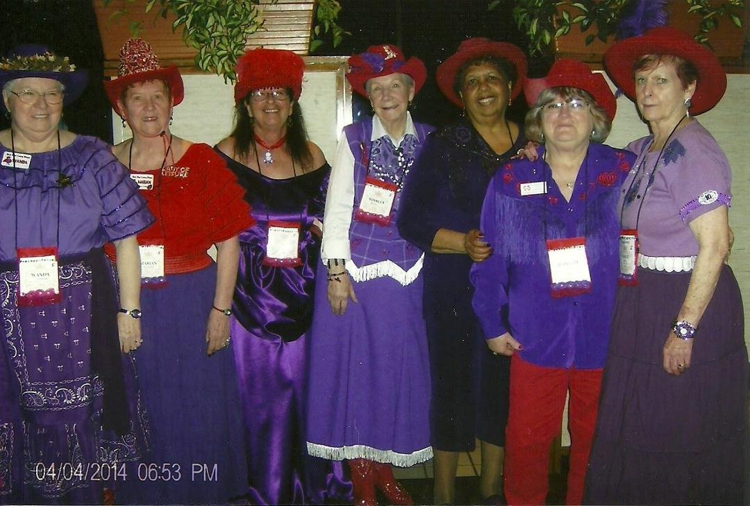 Colorado Springs red hatters that attended Royal Red Hat Roundup in Dallas Texas, from left Wanda Sypher, Marian Paulsen, Kim Dunaway. Shirley Michael, Wavey Williams, Jeanette Silva and Mable Mays. Missing is Teresa Weaver