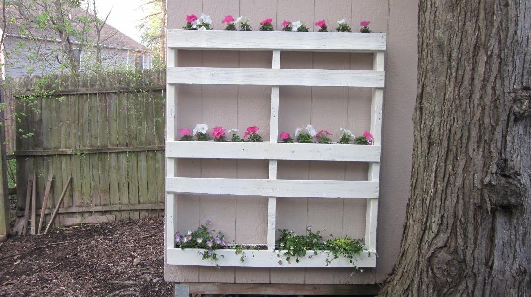 Lynne's new pallet planter. We made it together at the shop and hung it on the side of the shed in the backyard. I like it!!!!