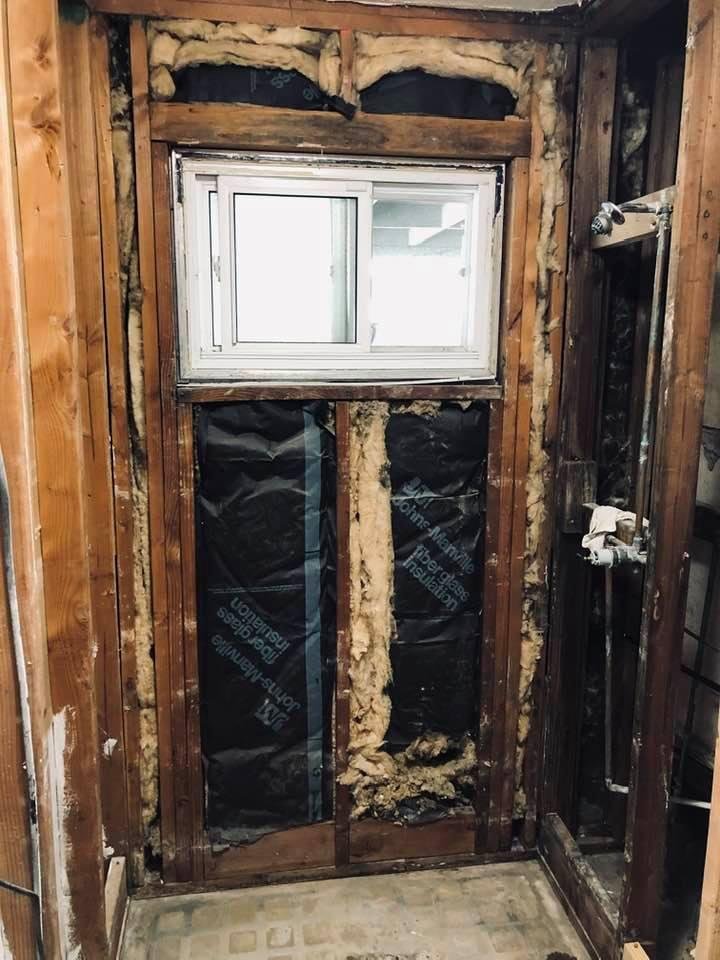 Master bath gutted, leaking pipes fixed, framing repairs complete. Time to drywall!