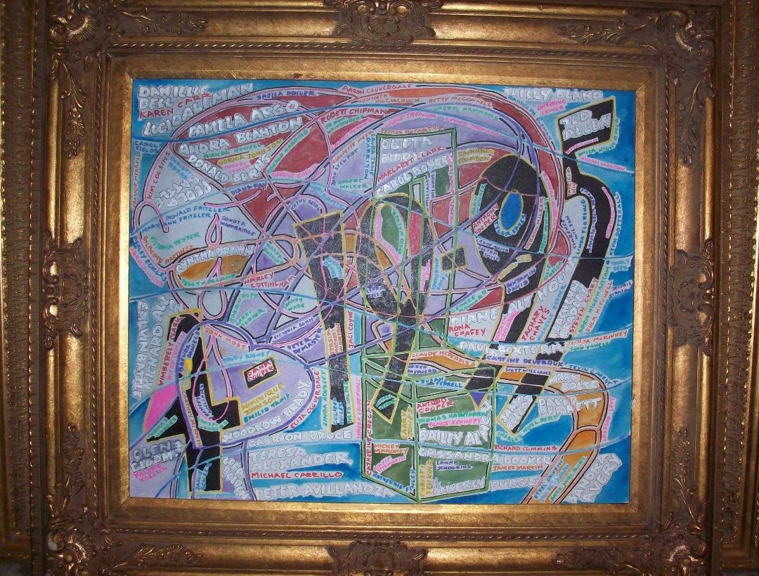 Tribute to the OKC bombing victims.
I painted this three years ago on 4-19-2010. lok closely for all kinds of symbolism that wil take you back to that awful day.
The names of all 168 known victims are very visible. Contem