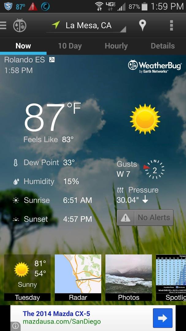 Can you believe this temperature for 2:00 p.m. in the afternoon? Last week it was
freezing!
