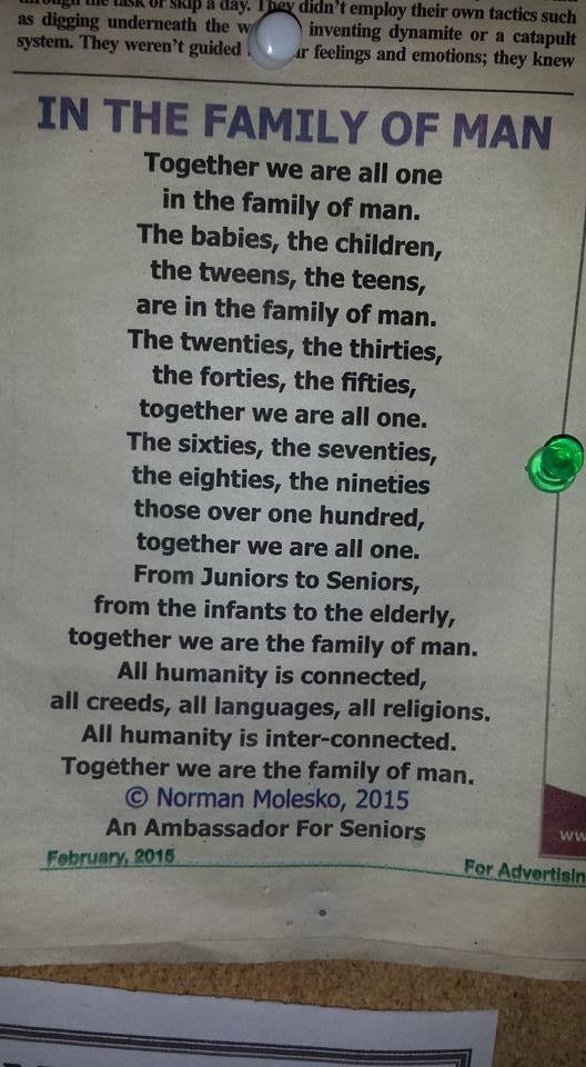 I liked this quote I saw on a bulletin board in a senior mobile home park.