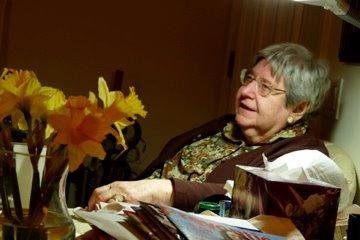 This is a picture of my mom, who is in the hospital right now. This was taken as she told my sons stories from her childhood. We would appreciate any prayers or good thoughts you can send her way. Thanks.