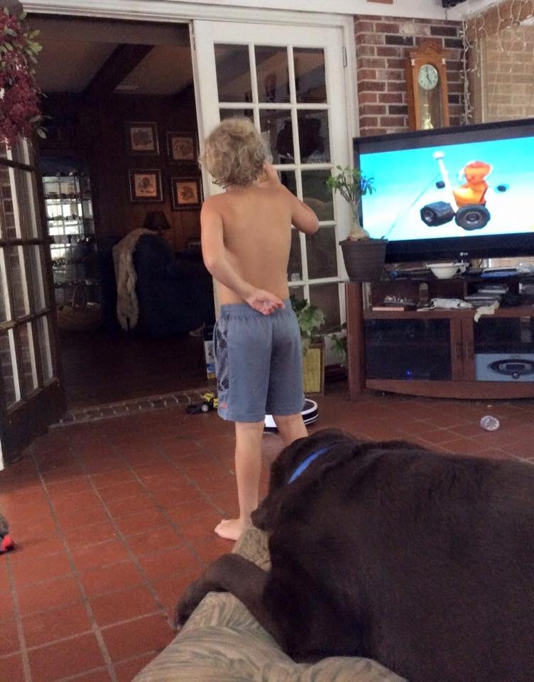 Ozzie watching Beau watching cartoons. It's an exciting life we lead