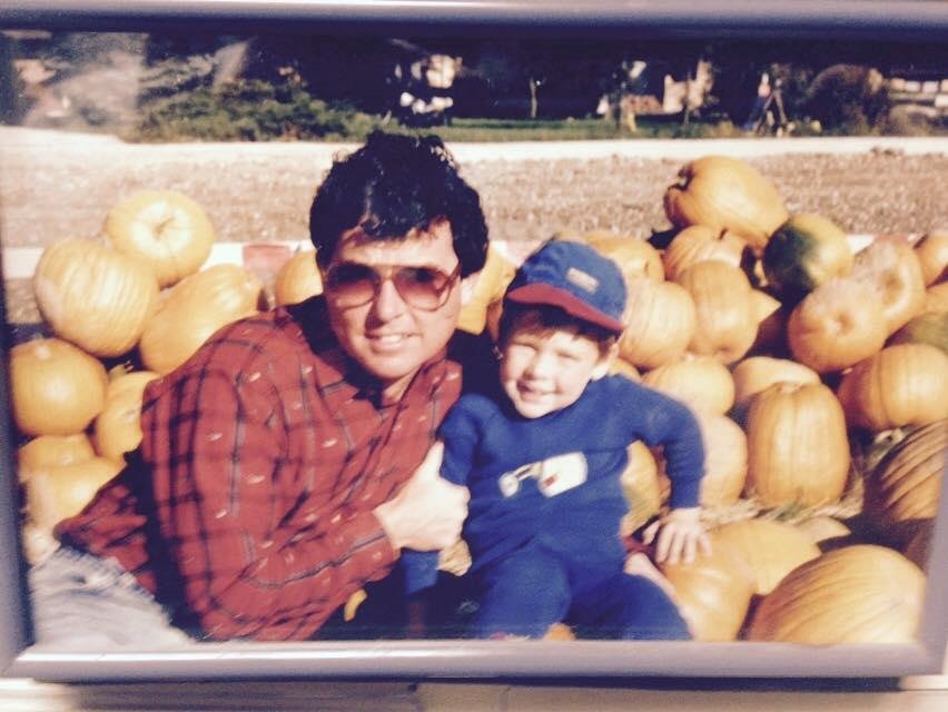 I never saw a pumpkin with a blue hat before!