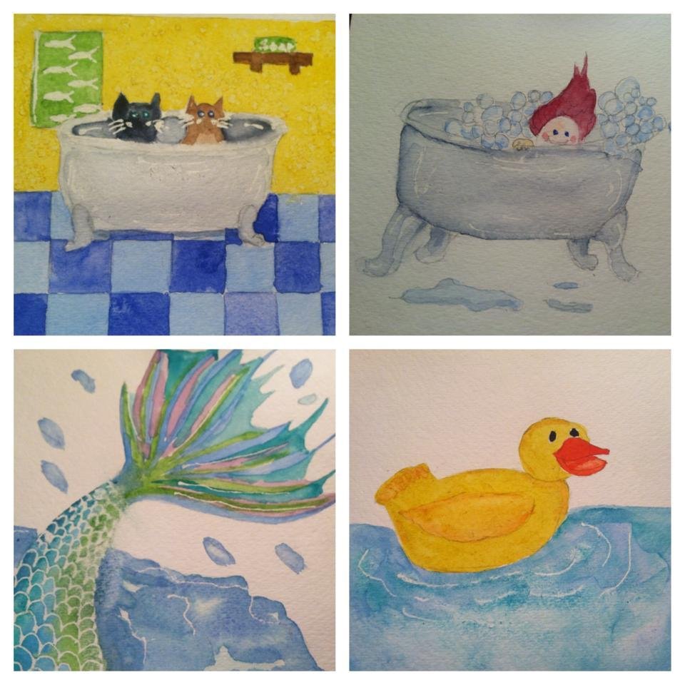 Some silly watercolor paintings I may put in the guest bathroom!