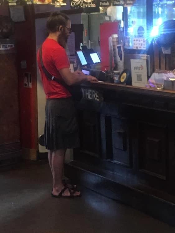 My first customer of the day Taco Xpress.  
Great place really old AUSTIN but we love them all. Wish I could wear a Kilt to work like their customer but no man bun!
Love this town.