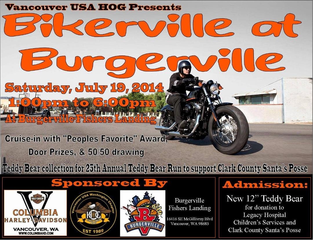 Don't forget FB friends, this Saturday at 1:pm to 6:pm is the fund raiser for Legacy Childrens Hospital. Burgerville will donate 10% of proceeds to Legacy.  COME OUT AND SEE THE BIKES!!