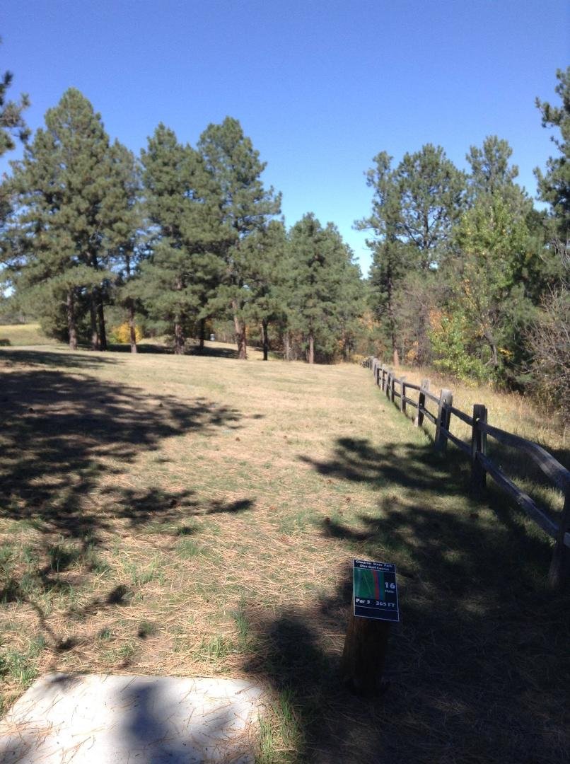 Hole #16 tee (yeah I skipped all the upper holes that day, drove around and viewed them after finishing and realized I could play all but 6 and 7 without worrying about poison ivy)