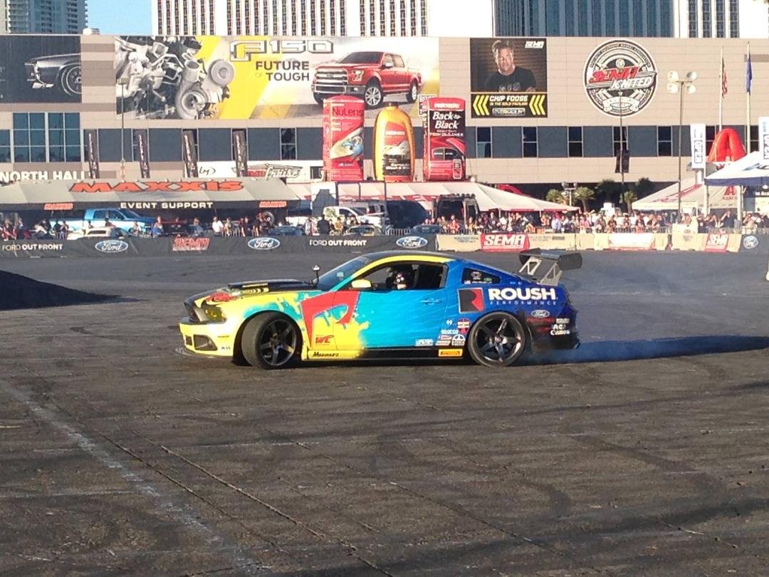 At SEMA show last week in Las Vegas. A must for car body/mechanics guys. Ford sponsored some 15 Model Mustang drifters