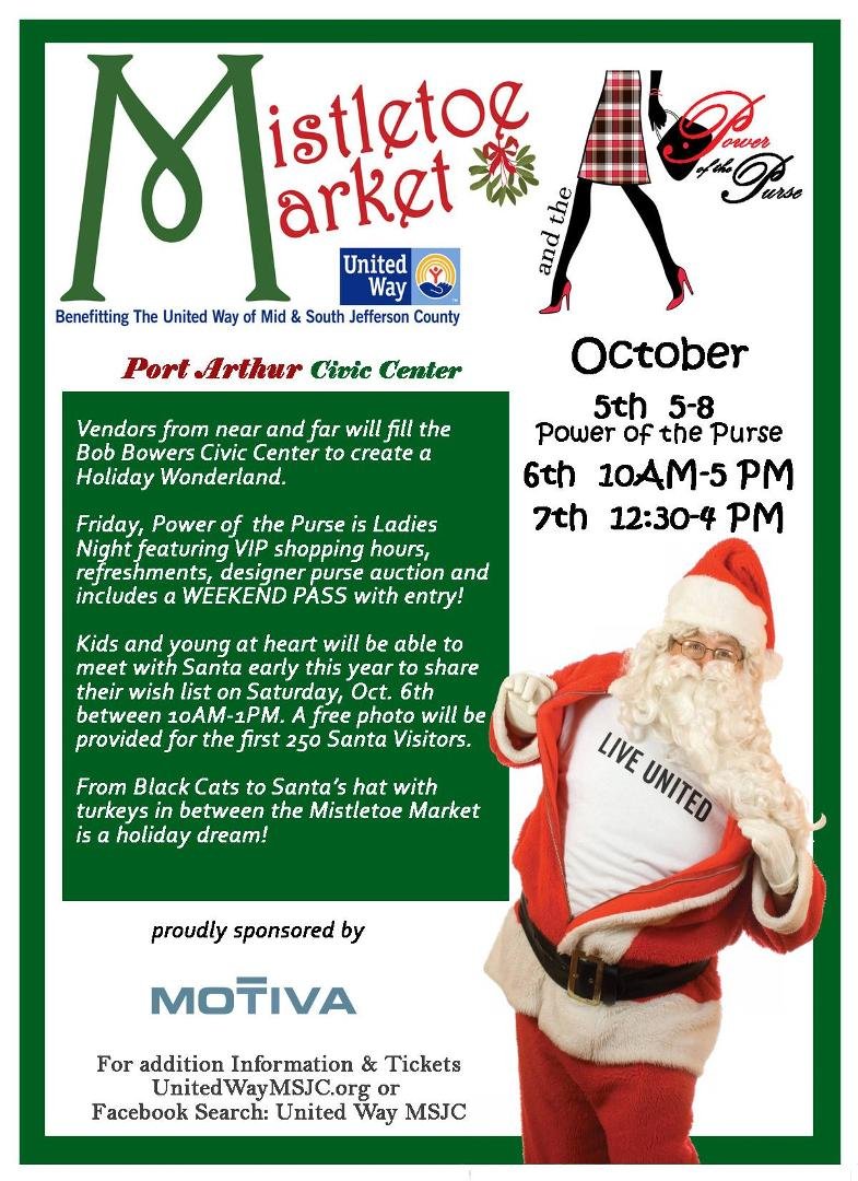 Mistletoe Market is a great place to do your Christmas shopping. Come join us at the Bob Bower Center in Port Arthur, October 5th, 6th and 7th.