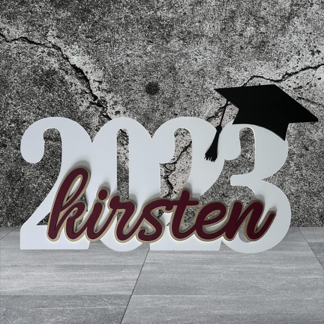 Need a unique Grad gift? This is your huckleberry!! $35 includes name, year and grad cap. Comes with a small removable base so it can work as a centerpiece and it makes a great photo booth prop.
Feel free to share!
No.