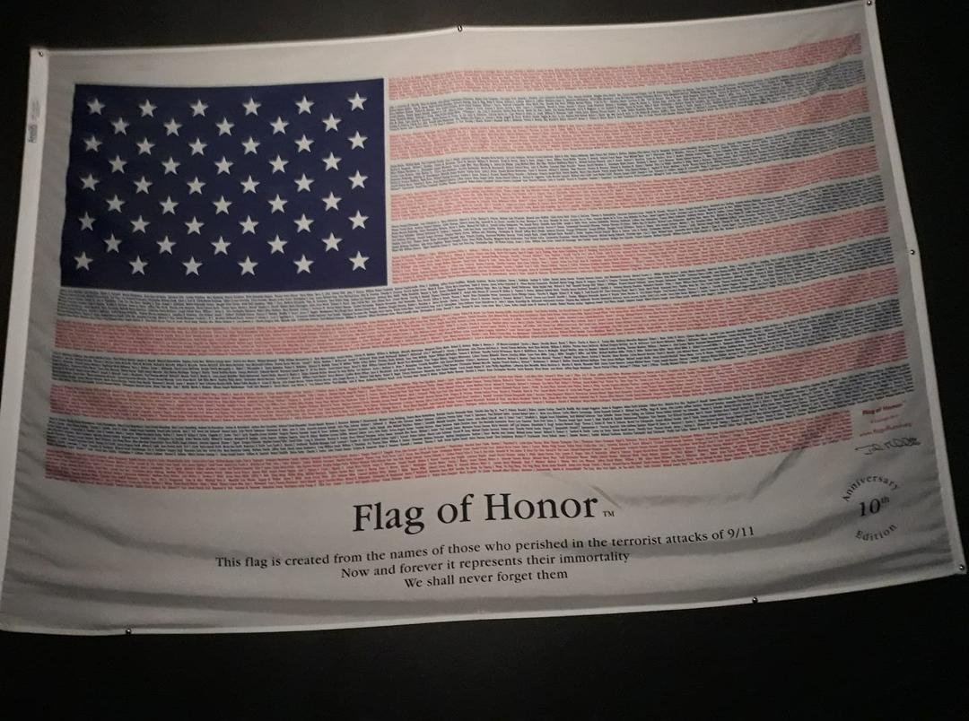 In memory of 9/11. The names of
all of the victims are embedded in the stripes of the flag.