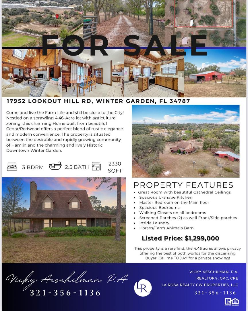 Open House Monday, January 20, 2025, 11am-3pm 2,330 sq ft on 4.46 acres. Let me know if you would like an in-person or virtual tour.  #orlandorealestate #openhouse #realestate #floridarealestate