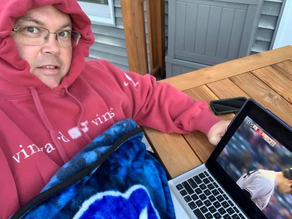 Determined to watch a Yankee game outside on this chilly Friday night!!!