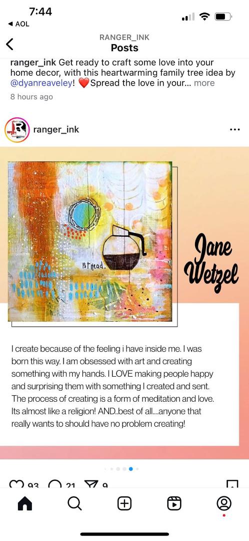 So sweet! One of my art pieces is featured on the Ranger Ink “ why I create “ page on FB and Instagram.