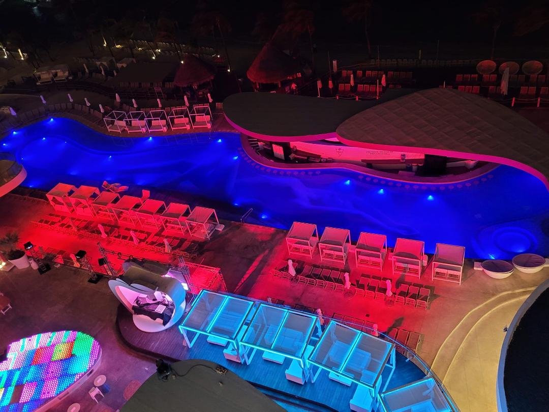 View of the "Sexy Pool" at night from above.