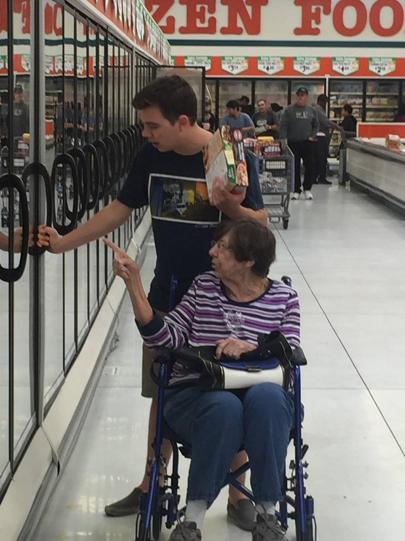 So proud of my stepson Andrew helping my Mom shop at Winco.