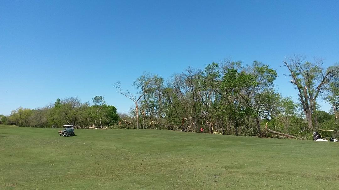 A tornado went through the golf course last night. ....shingles, wood and downed trees were all over. ..