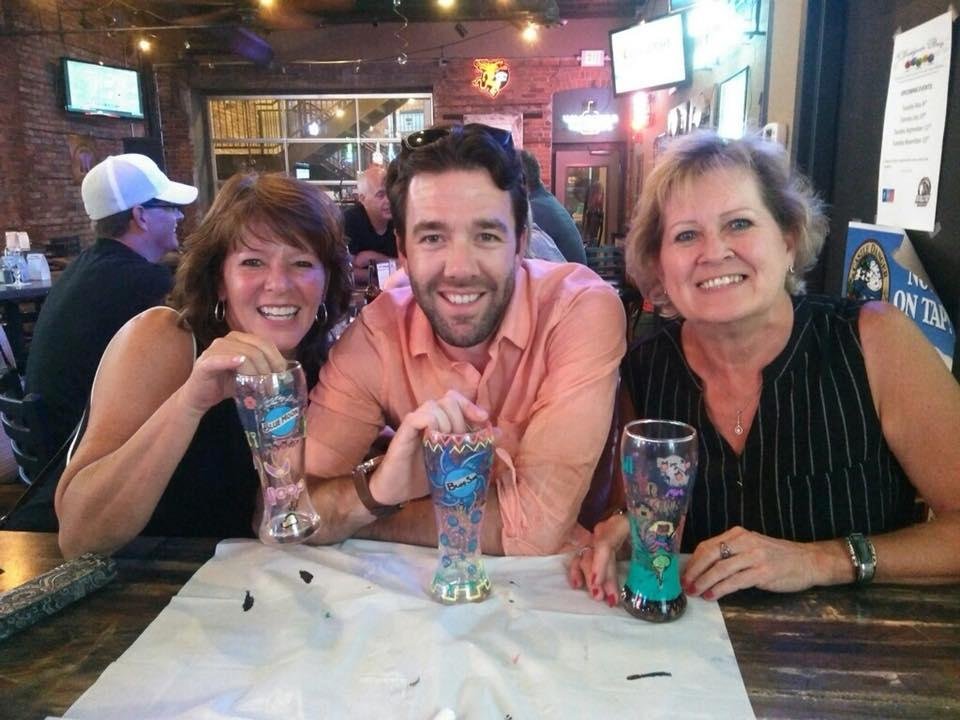 Painting souvenir beer glasses with the boys...