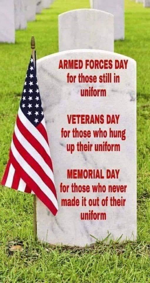 Reminder - Armed Forces day, Veterans day, Memorial day