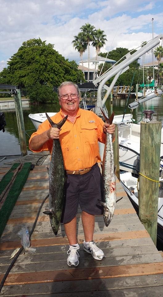 A 20 lb and an 18 lb kingfish. Caught them 12 miles out in the Gulf of Mexico using a sardine on a stinger rig, just below the surface. Strung out 100 feet of line before I could even start to reel it in. One took 15 minute