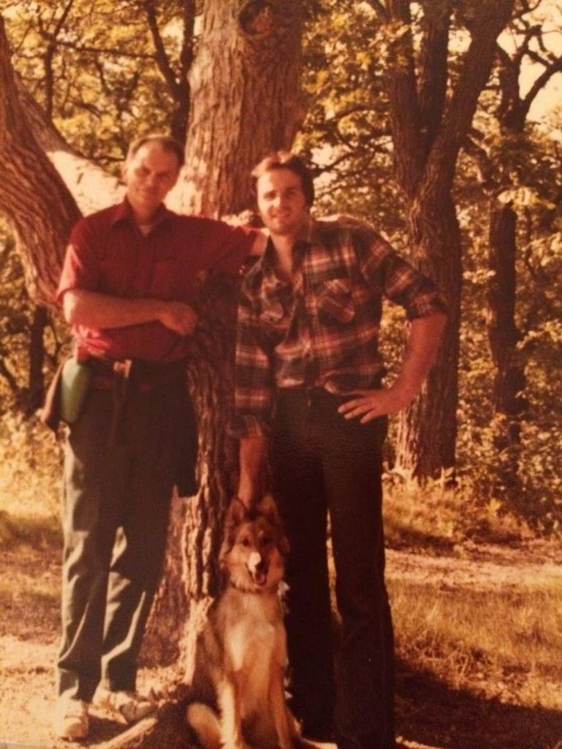 Dad and my first dog, Kelly. Early, middle 80's