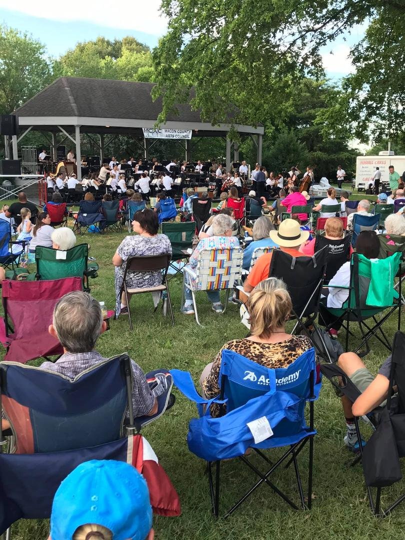 The Nashville Symphony is warning-up for their performance at Key Park, Lafayette, TN.