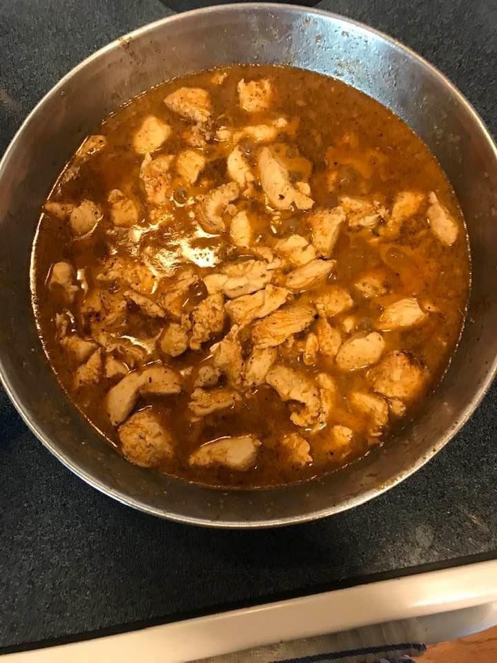 Simmering seasoned chicken for Taco Tuesday on Wednesday. Smells good!