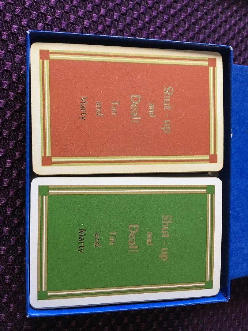 Recently playing cards with decks given to us 4 decades ago by hood friends Janie & Woody Bode