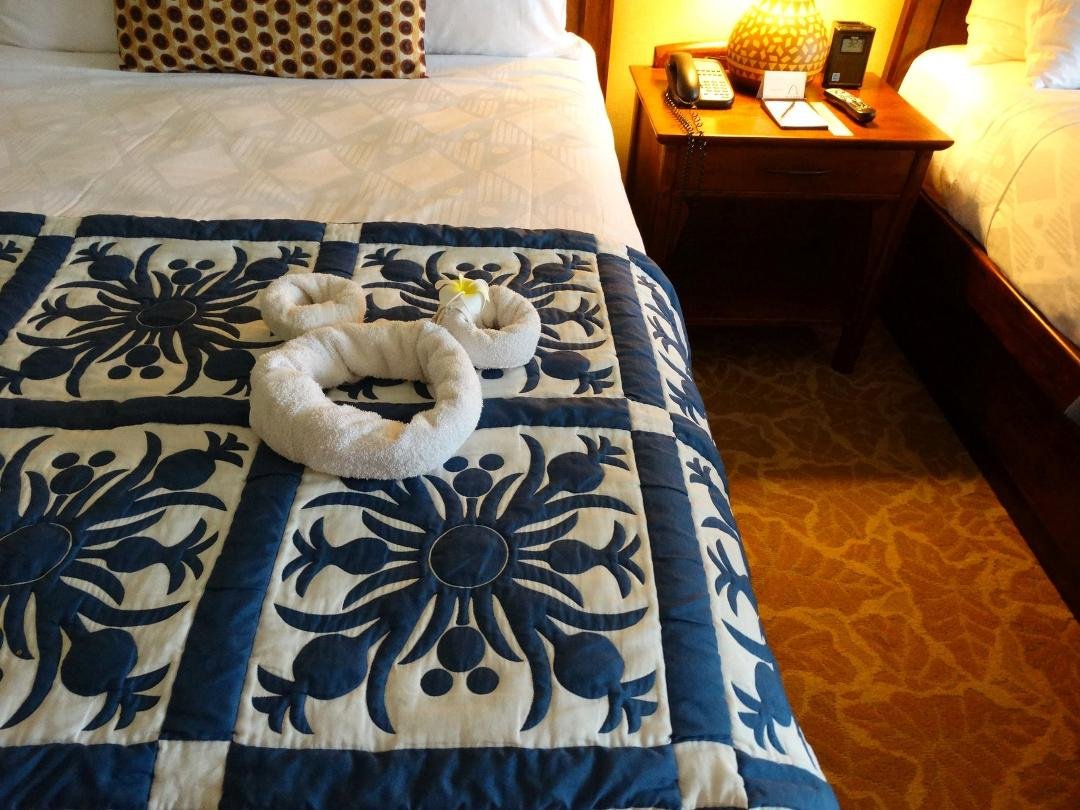 Disney Aulani resort - my Mickey towel animal - check out the hidden Mickey in the quilt design!