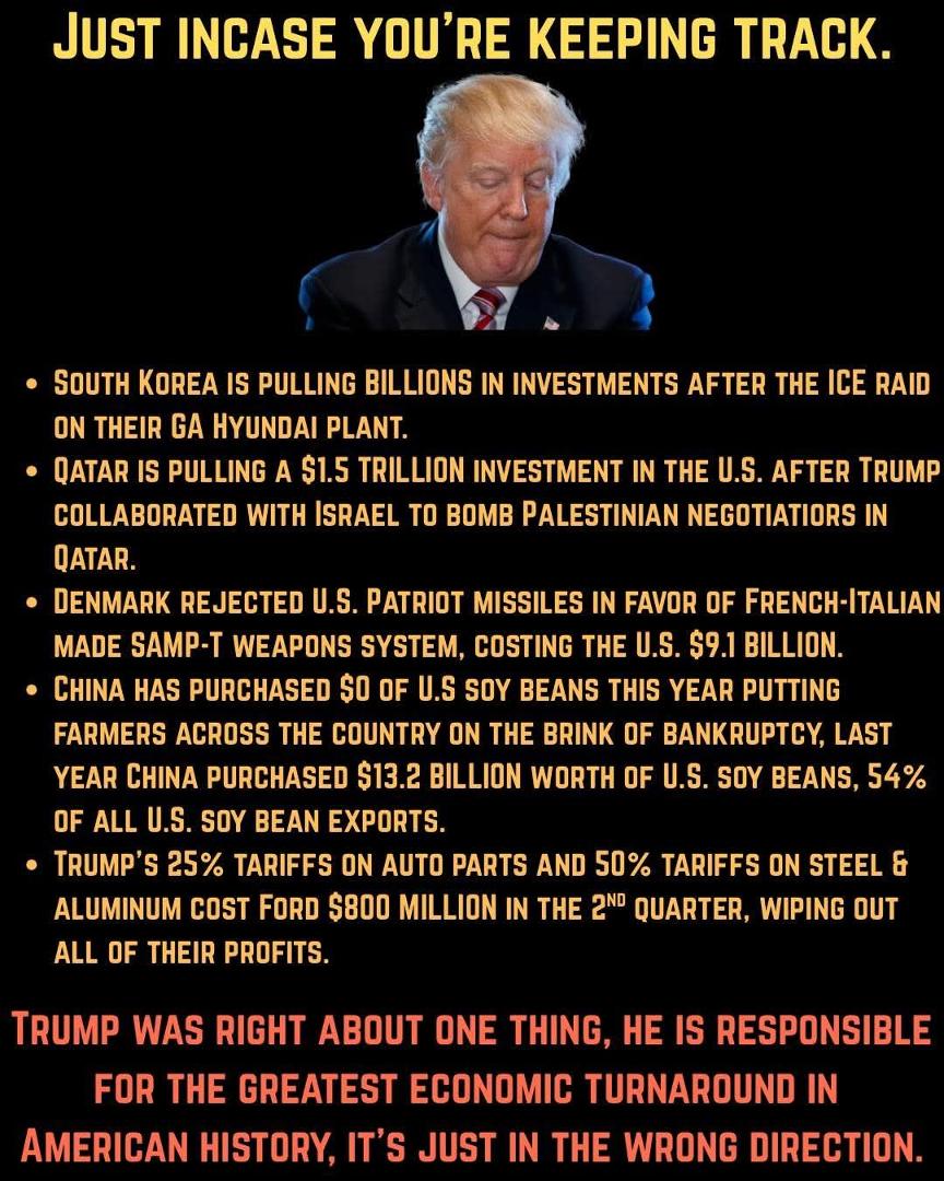 tRump was right about this great economics turn around but it is going the wrong way!