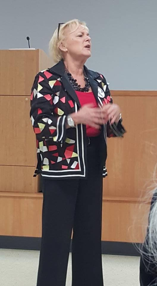 Wendi speaking at the township caucus where she was elected as a Bernie delegate to the congressional caucus. Her use of hands during her speech was the deciding factor.