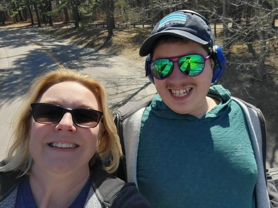 Dylan is all smiles while getting some exercise with Angel Messier!