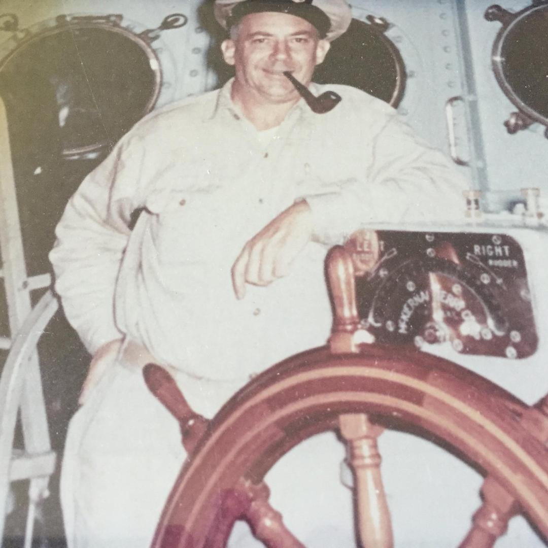 This is my Dad.  He spent 4 years in the Merchant Marines and 20 years in the Navy.  He loved America and was a Pearl Harbor survivor.  He was the most patient loving dad ever!  He played catch with me after work on a regul