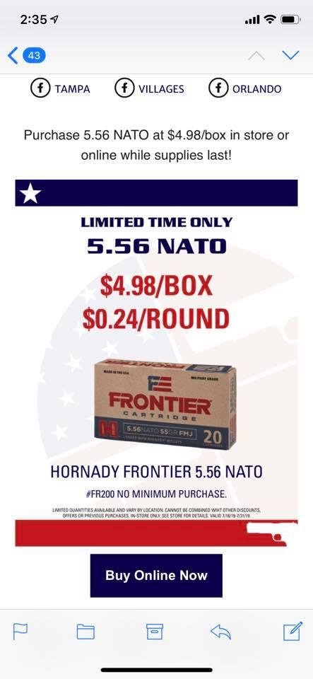 Any of my friends need 5.56 rounds shooters world is selling them cheap