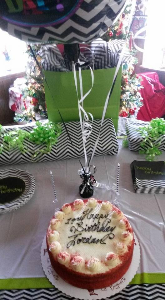 Happy 19th Birthday Jordan McIntosh. Seafood. LaBaguette red velvet cake and a plane ride to see the lights. Cool
