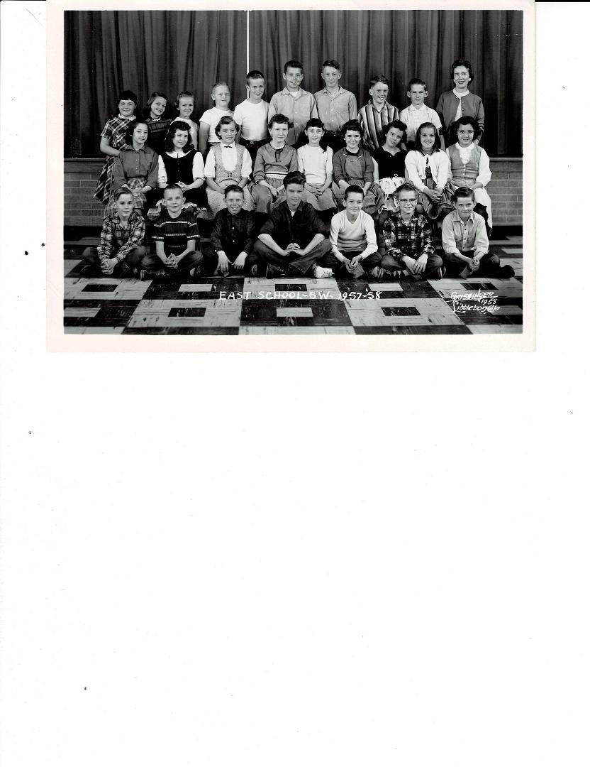 5th Grade Class East Elementary
Top Row: 1. ? 2. ? 3. ? 4. Jimmy Siegmann 5. Bill James 6. Dan McConnell 7. ? 8. Rick Marlowe 9. ? 10. Mrs. Wilson
Middle Row: 1. ? 2. Dawn Wallin 3. ? 4. ? 5. Mary Moore 6. ? 7. ? 8. ? 9.