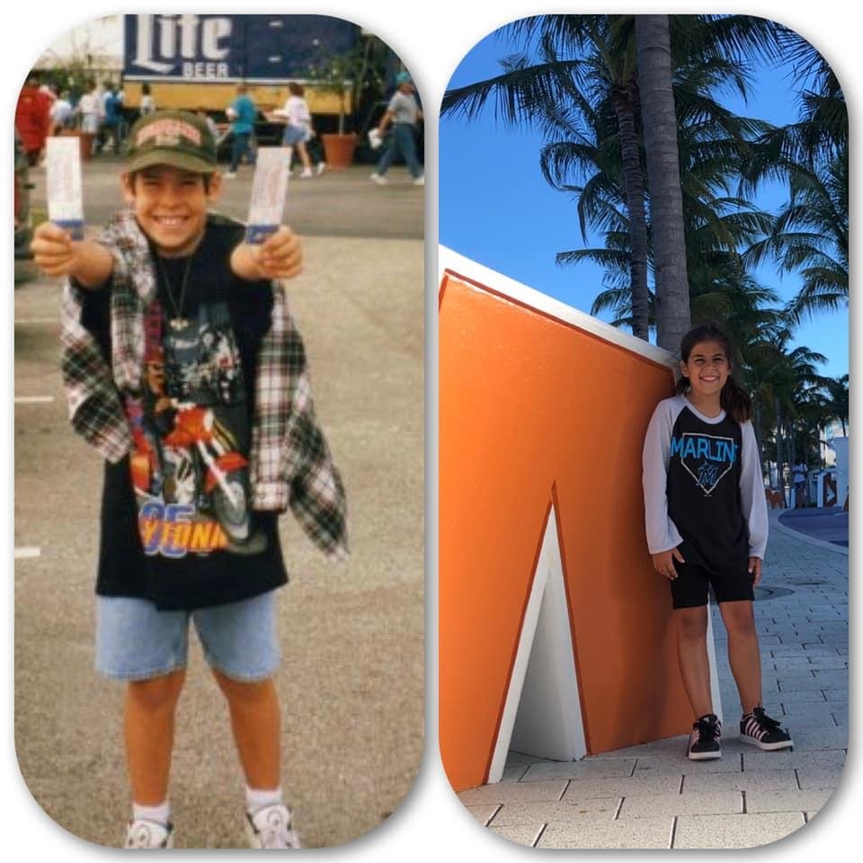 In 1997 I took David to World Series game 2. Florida Marlins vs Cleveland Indians. This week David took Mia to her first Marlins game. They played the Cleveland Indians again. 
Full circle.