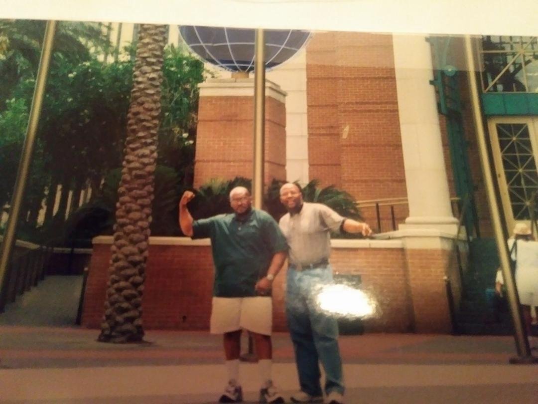 Me and my buddy Charlie in New Orleans in front of Harrah's