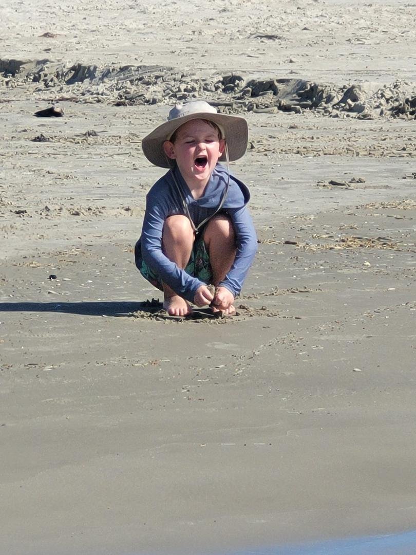Gavin screaming at the waves.