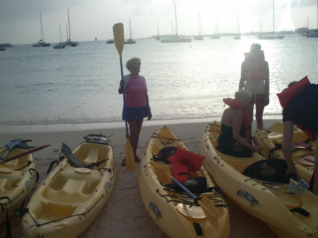 Getting ready for a sunset kayak paddle in Simpson Bay, Sint Maarten,