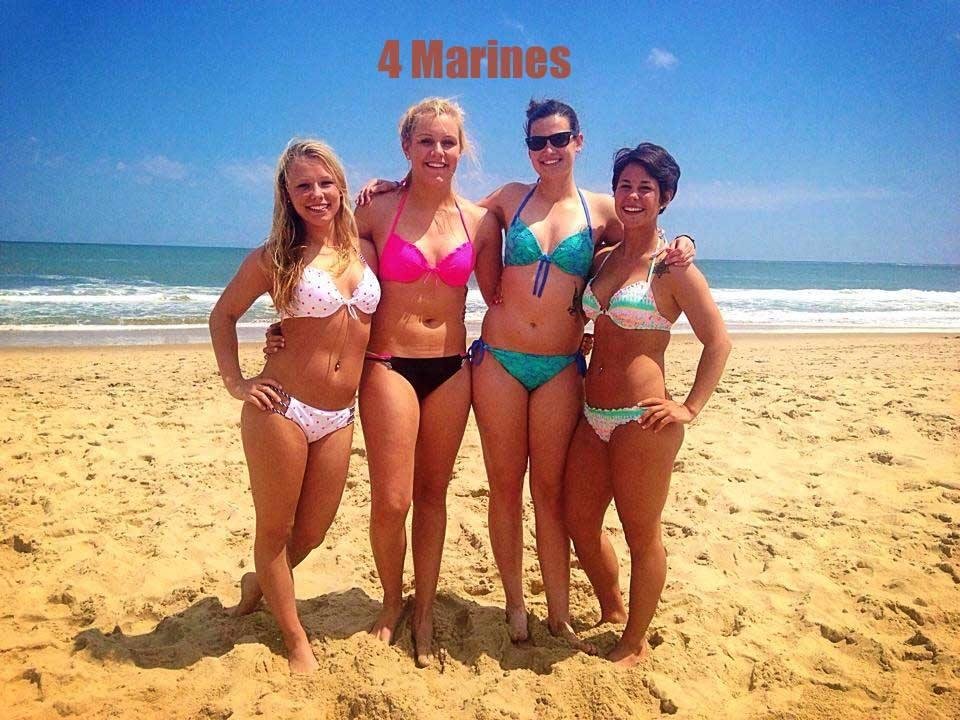 Four Marines out of uniform, the second from left is Logan my granddaughter. You have to feel safer knowing those four marines are protecting.