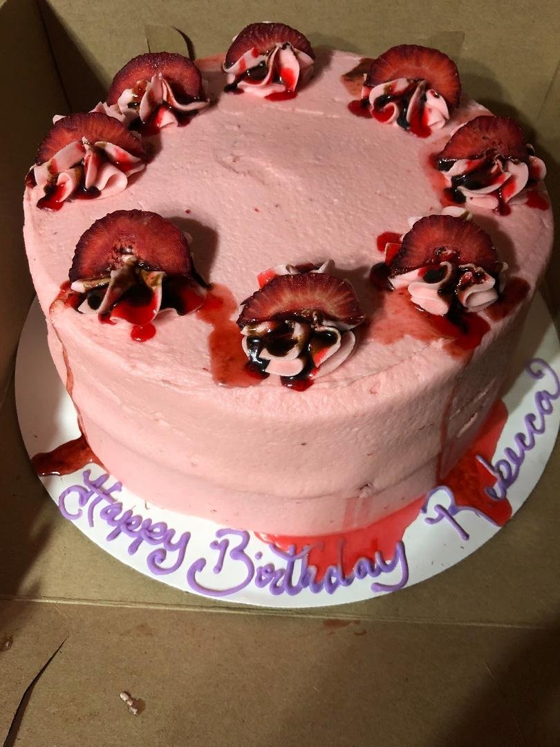Thanks for all the birthday wishes  This birthday cake was the bomb it was dark chocolate with fresh strawberries in the middle and strawberry buttercream icing oh my God it was so good thank you Mark love you