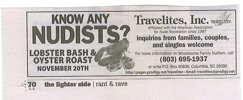 Nudies are havin' an oyster roast.  Don't get too close to the fire and watch your oysters.